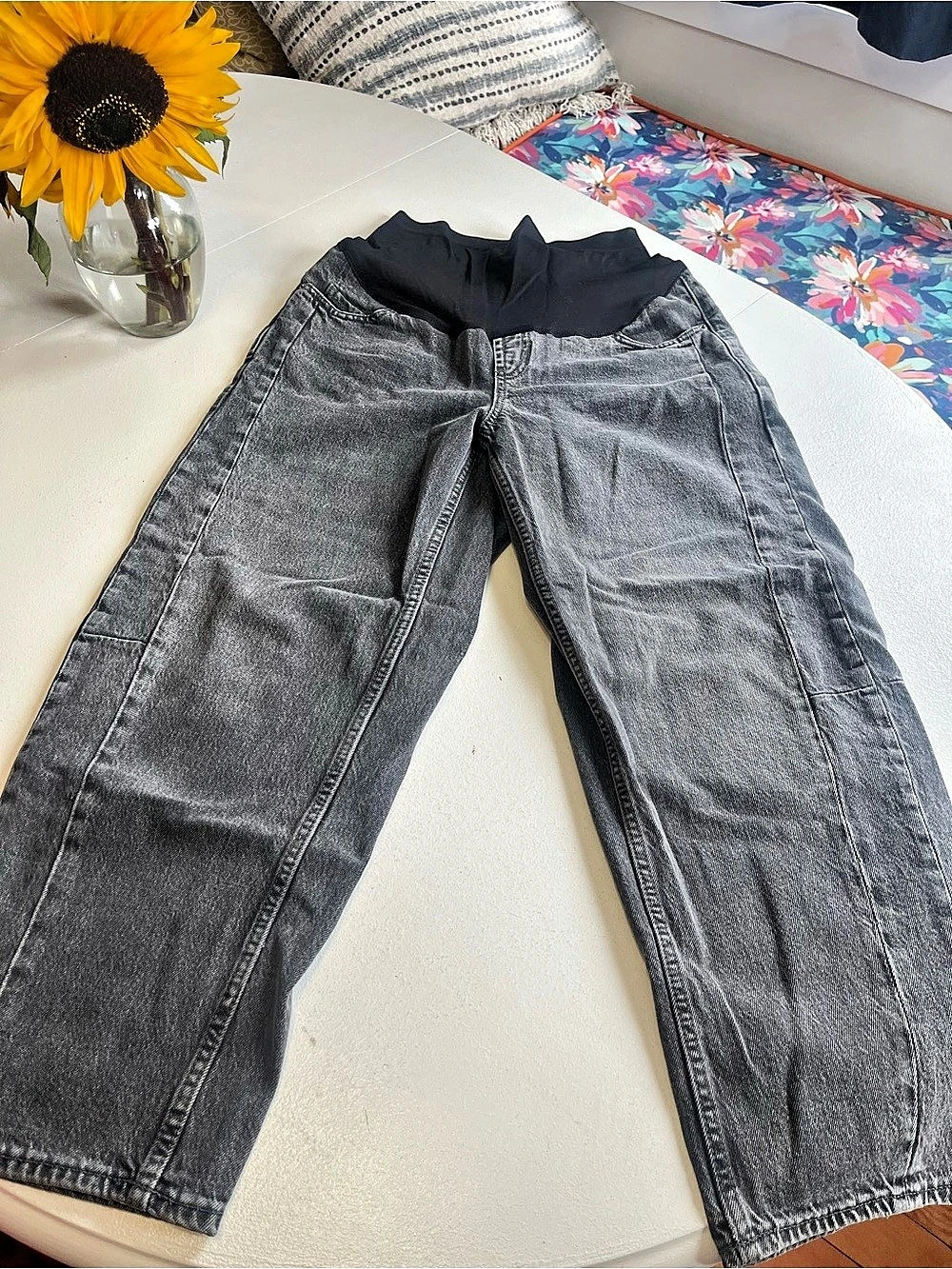 Old Navy Maternity Full Panel Barrel Jeans Gray